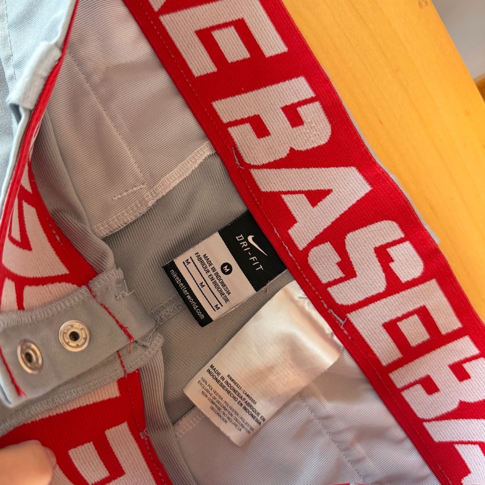 Men’s Nike Baseball Pants Light Gray with Red Accents size M dri fit EUC! - Picture 3 of 8